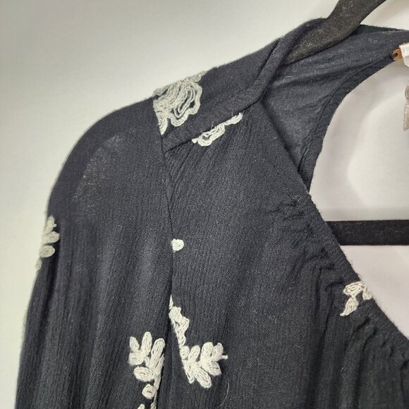 Free People Austin Emma Embroidered Tunic Dress Black Gauze Long Sleeve Boho XS - Picture 7 of 16